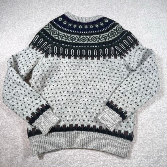 Vintage Woolrich Men’s L Gray Blue Striped Nordic Fair Isle High Neck Pullover - Picture 2 of 8